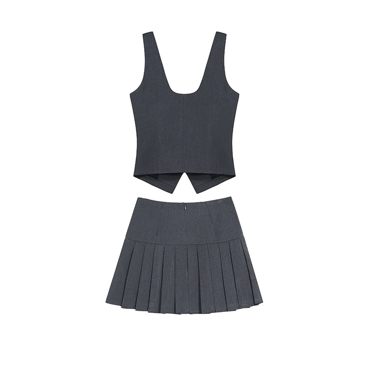 casual vest tops + pleated skirt sets