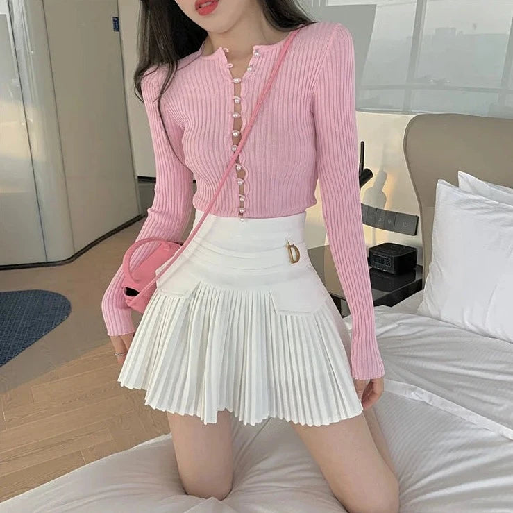 pleated high waist mini skirts