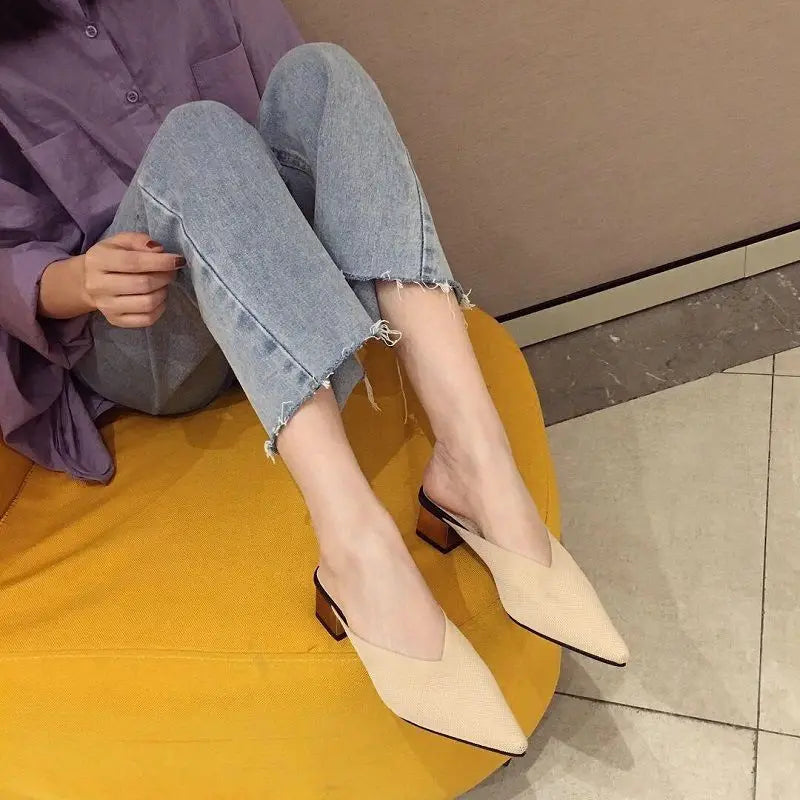 pointed toe heel slippers