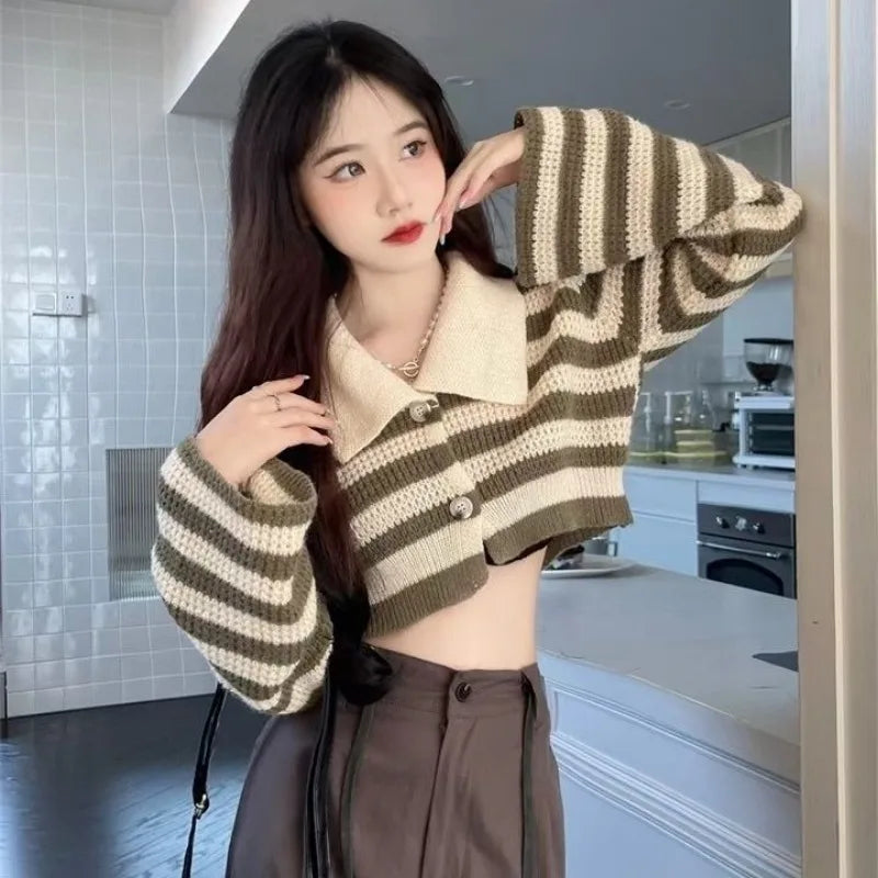 striped knitted crop tops cardigans