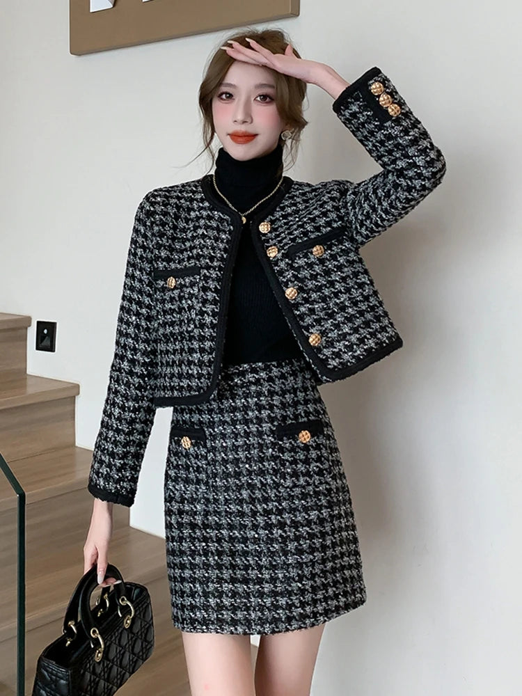 high quality tweed jacket + skirt suits sets