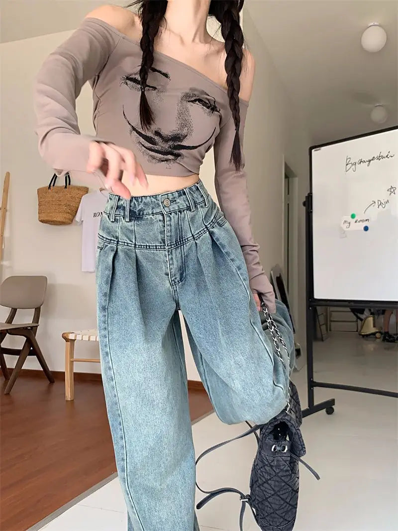 vintage washed wide leg jeans