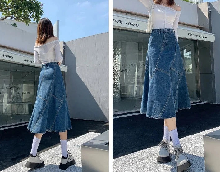 denim trumpet skirts