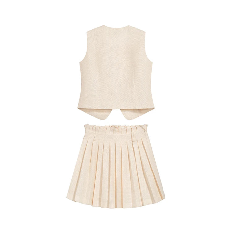 luxury high end vest + pleated skirt sets