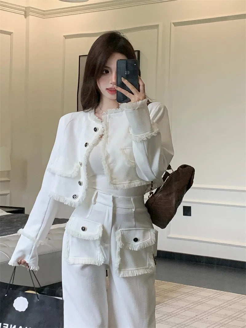 small fragrance jacket coat + wide leg pant sets