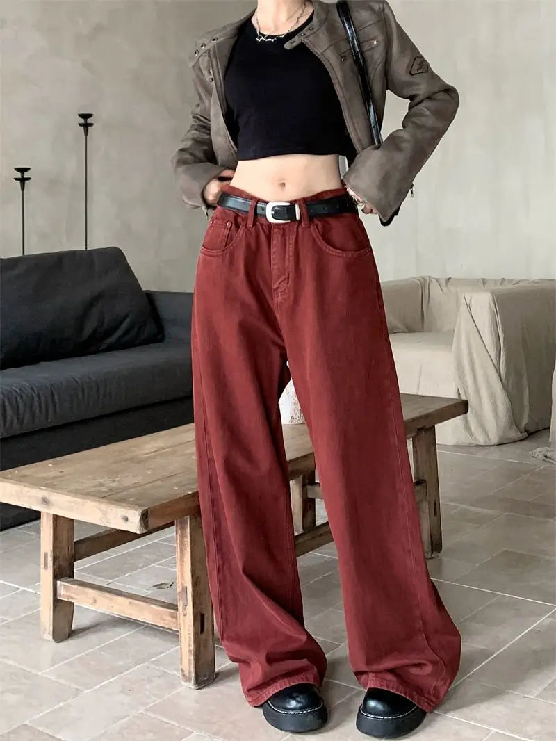 red vintage wide leg jeans