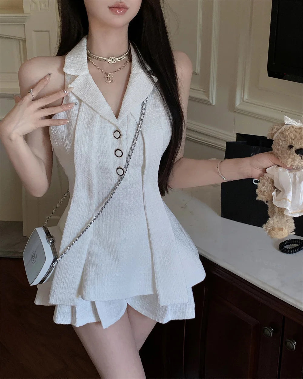 hotsweet sleeveless jacket coat + short sets