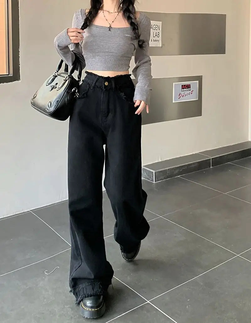 black wide leg jeans