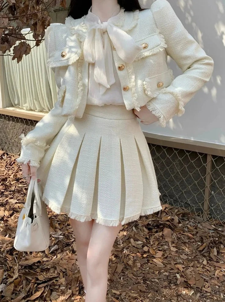 high quality french style short jacket coat + pleated skirt suits