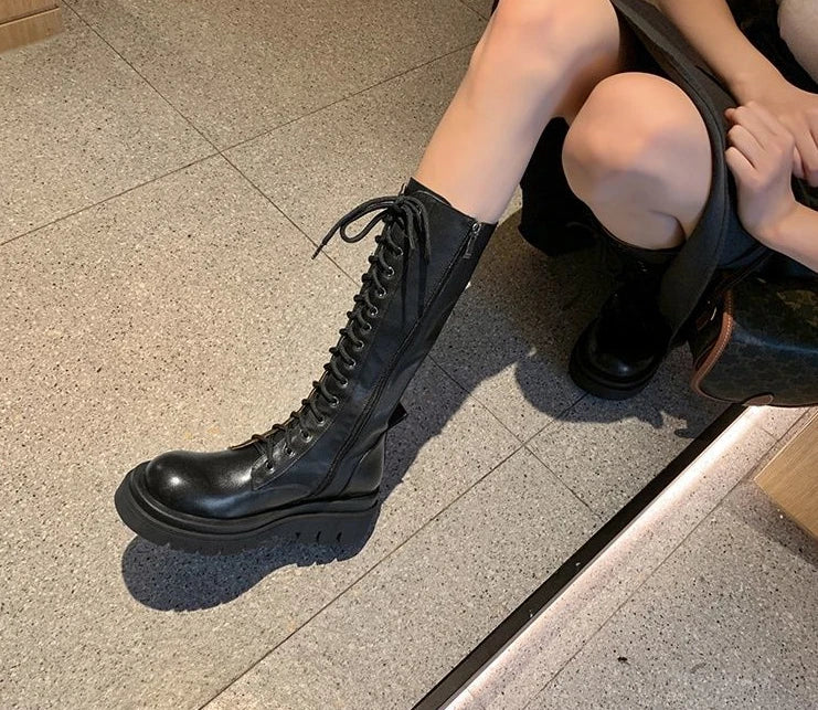 lace-up half martin boots