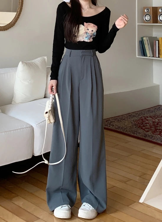 high waist loose fit wide leg pants