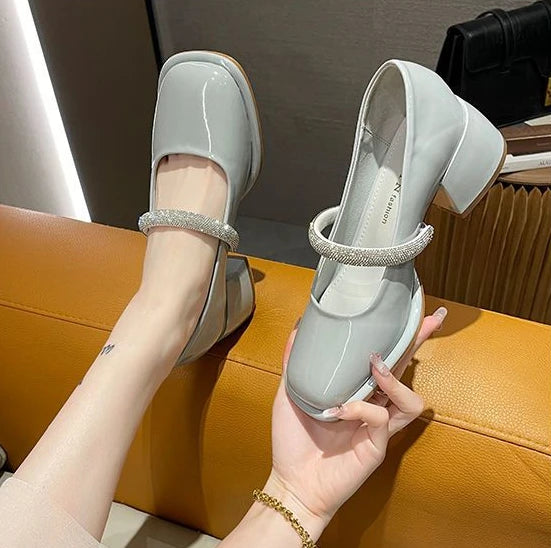 square toe leather casual medium heels