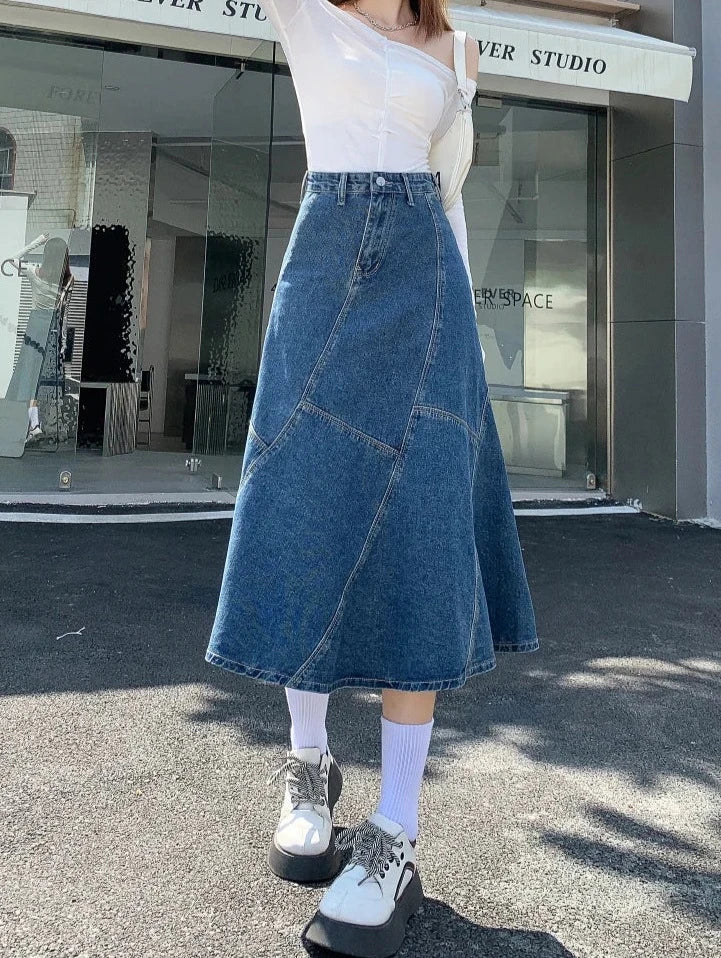 denim trumpet skirts