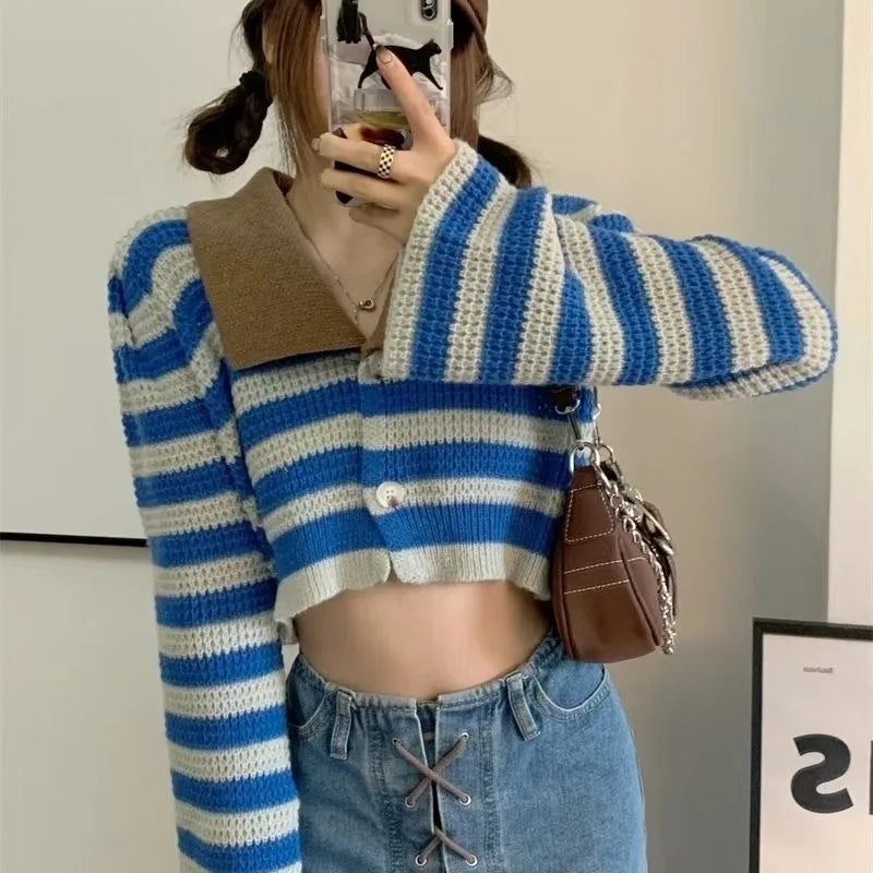 striped knitted crop tops cardigans