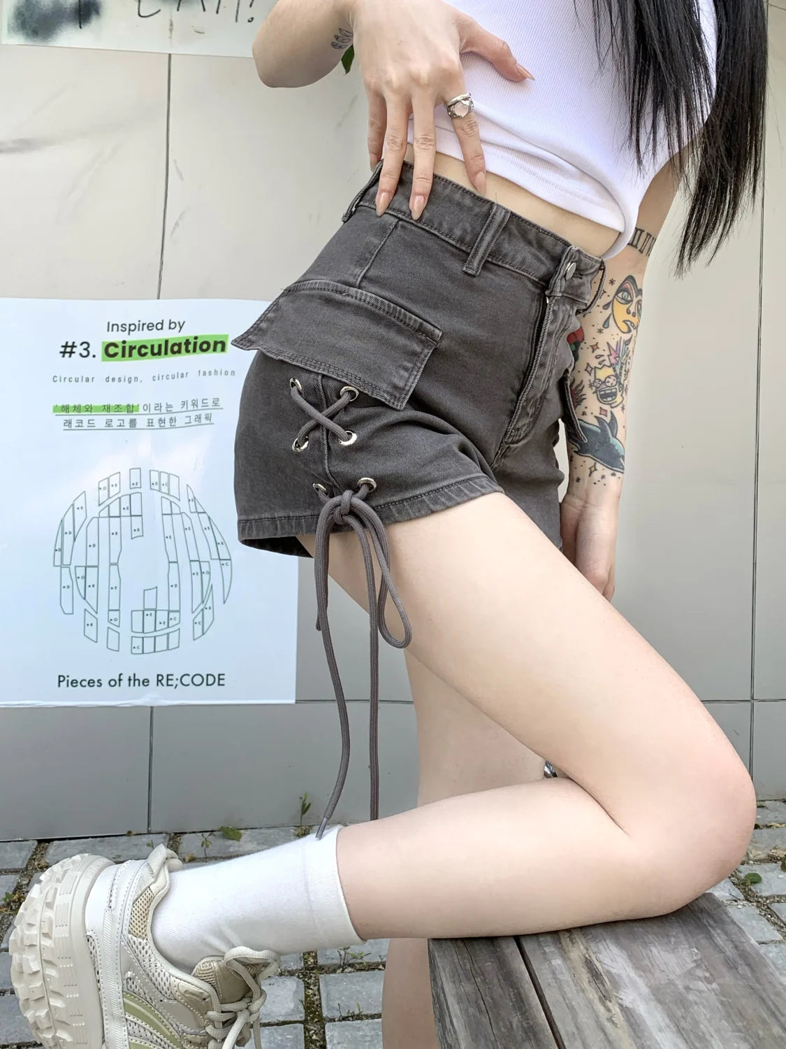 bandage design retro denim shorts