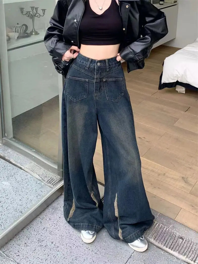 mopping wide leg jeans