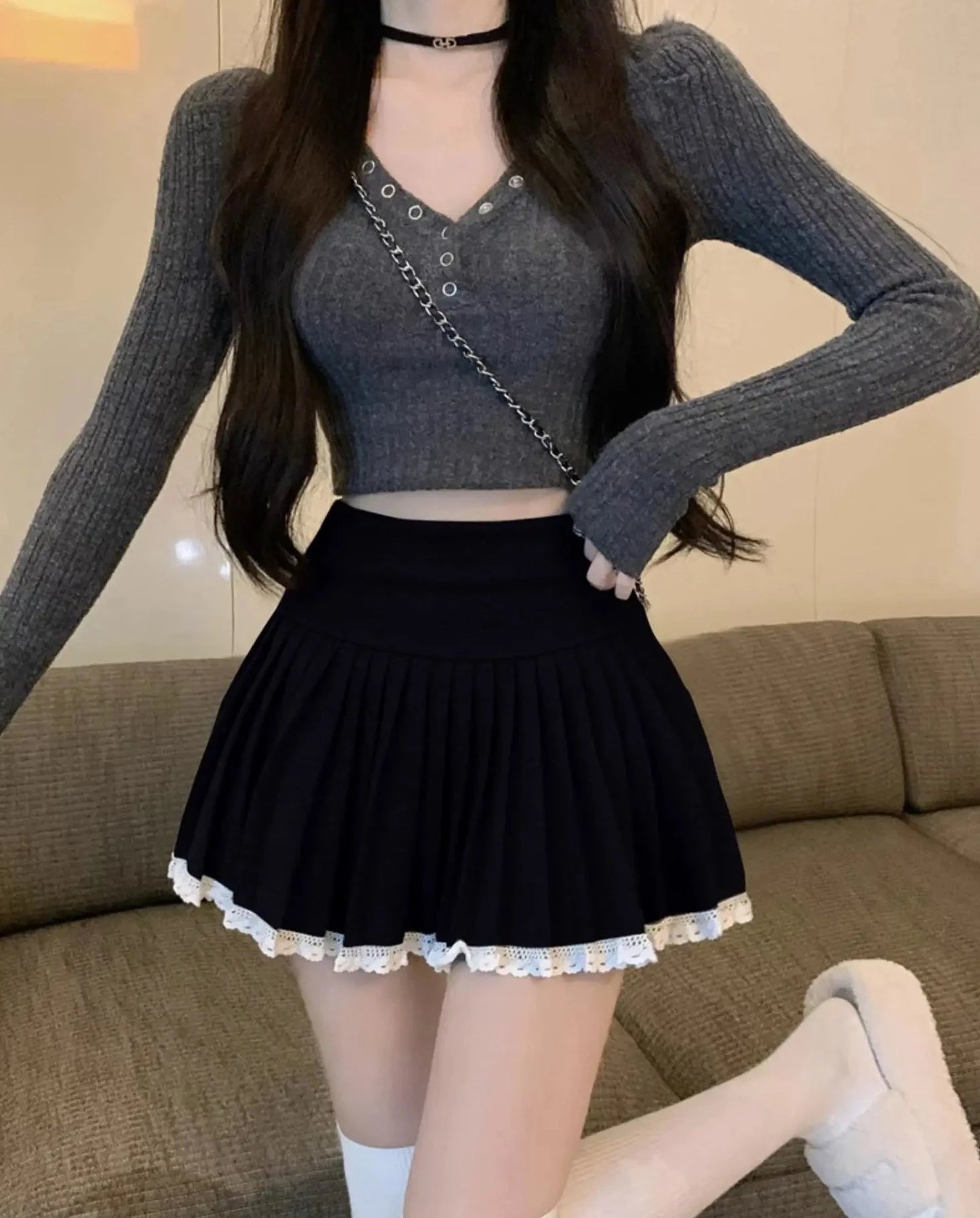 lace pleated mini skirts