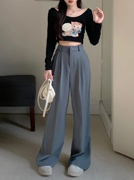 high waist loose fit wide leg pants