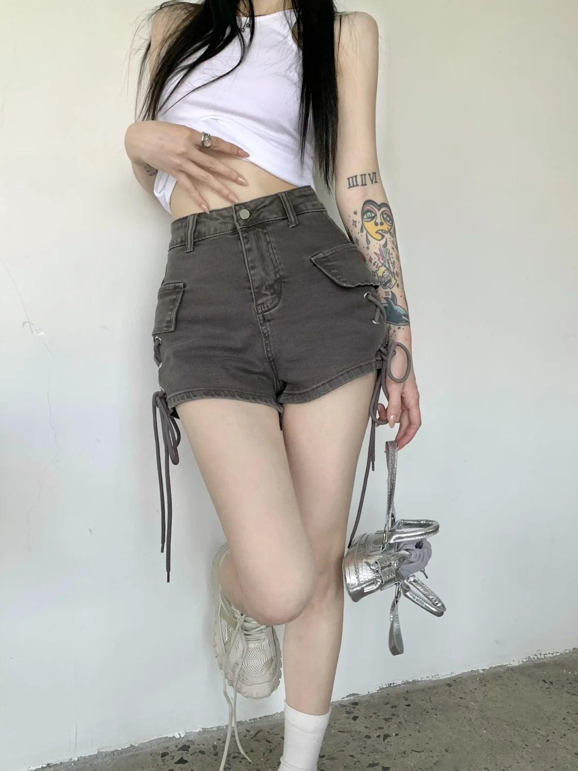 bandage design retro denim shorts