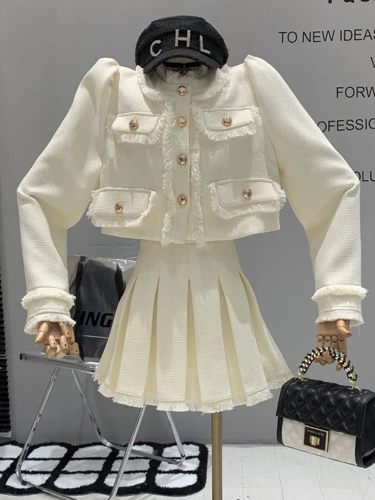 high quality french style short jacket coat + pleated skirt suits