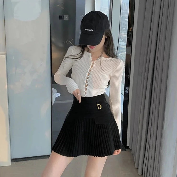 pleated high waist mini skirts