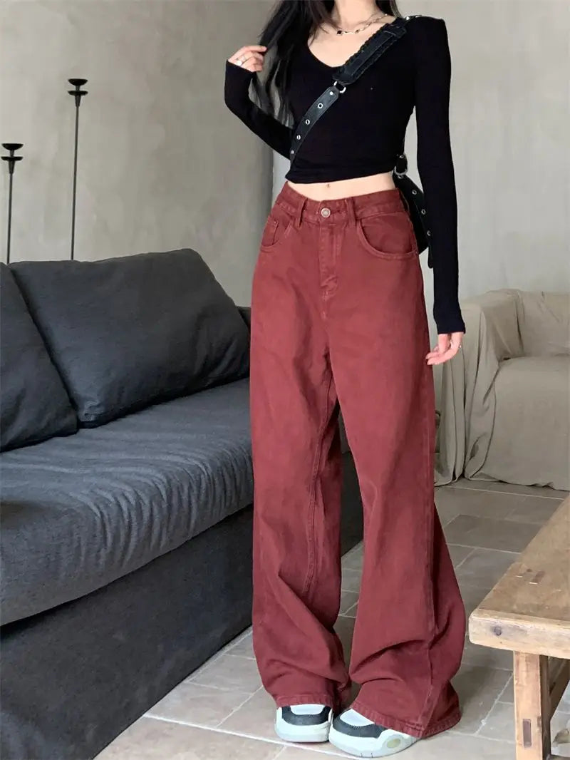 red vintage wide leg jeans