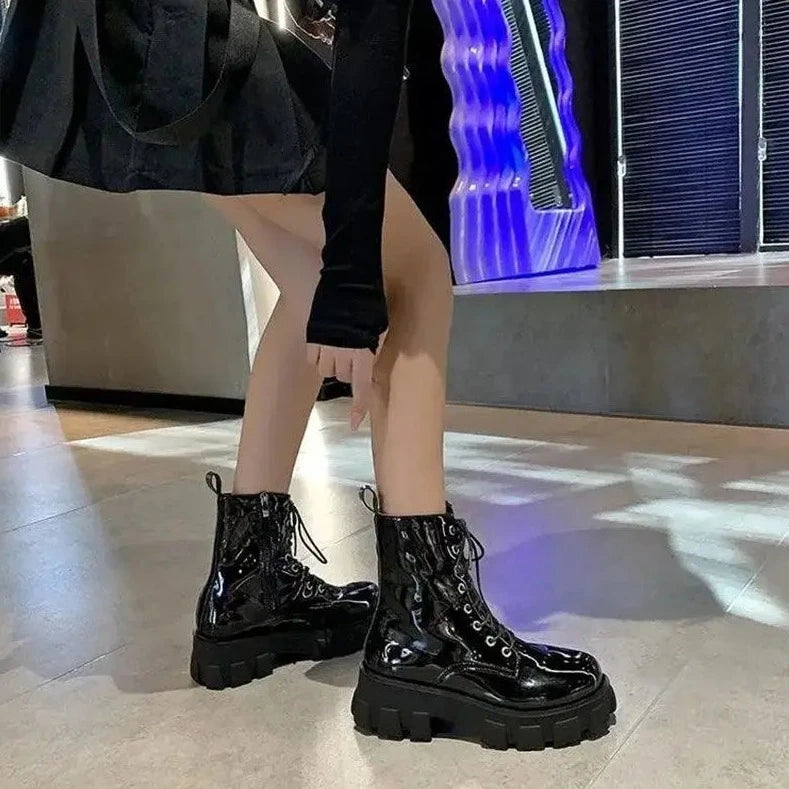 punk leather ankle boots