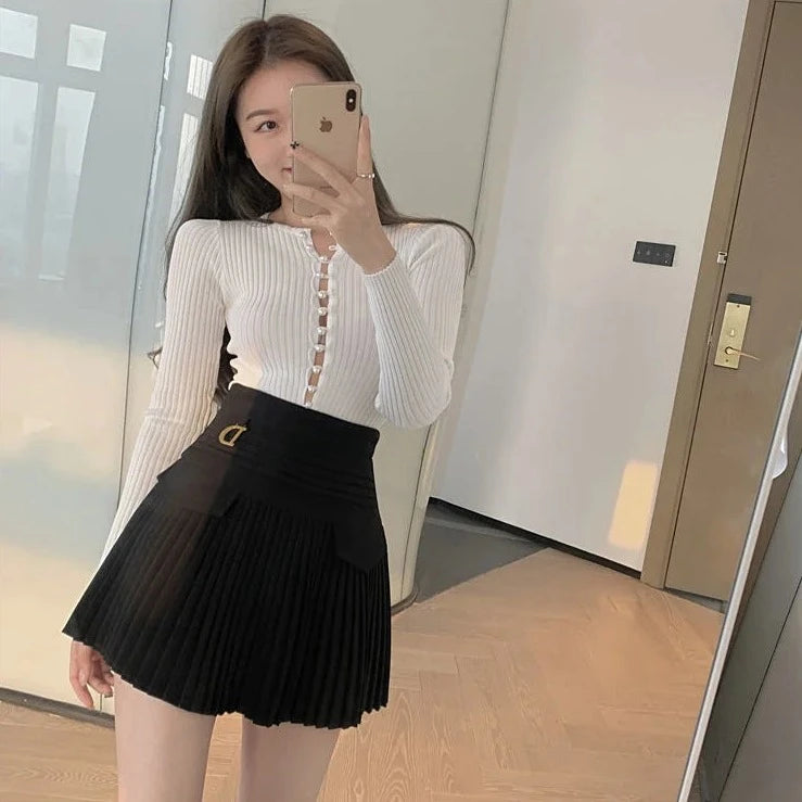 pleated high waist mini skirts