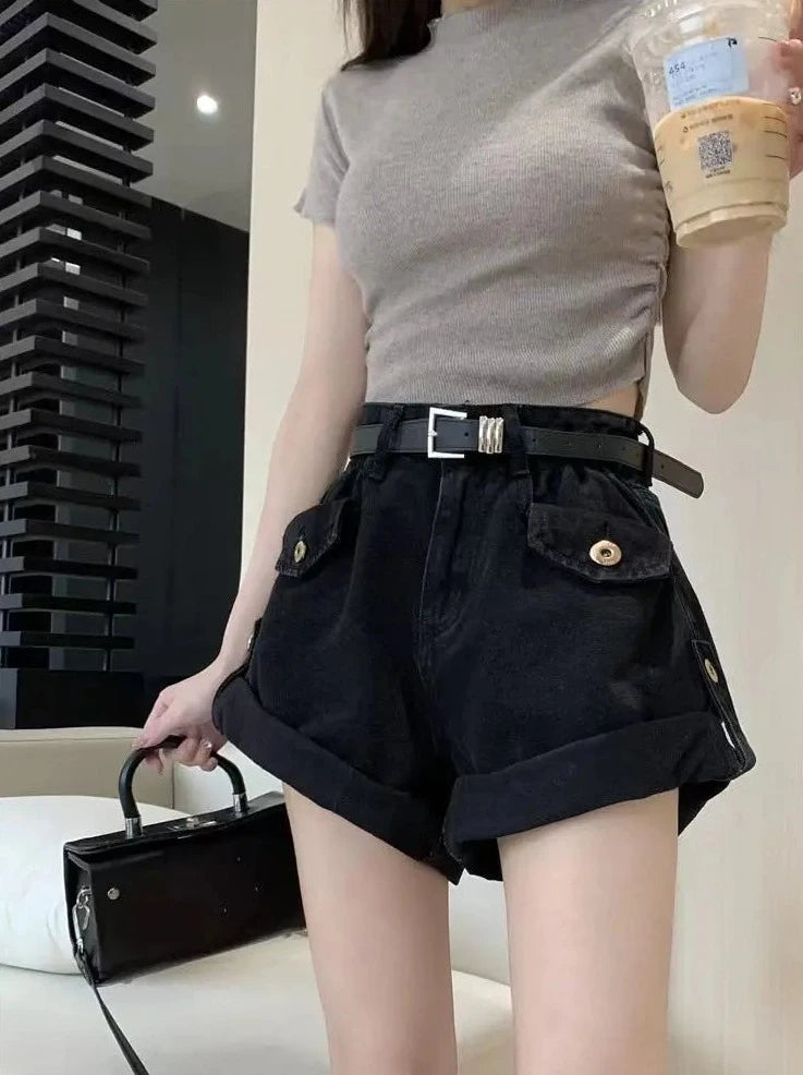 crimping denim shorts