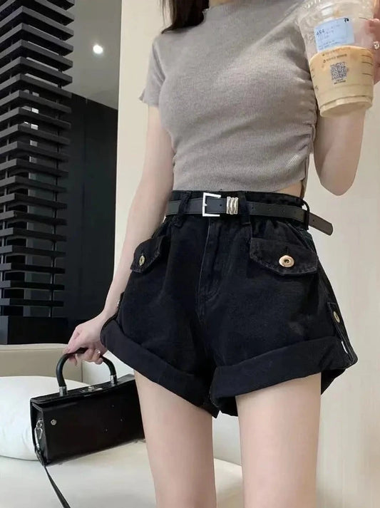 crimping denim shorts