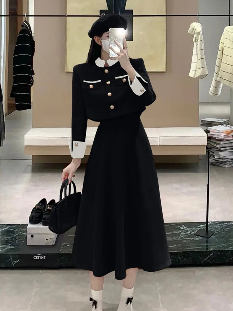 high quality two piece set short jacket coat + long skirt suits