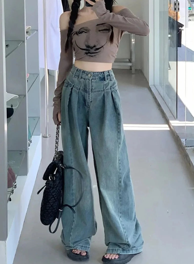 vintage washed wide leg jeans