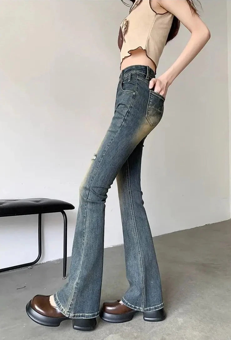 bleached holes flare jeans