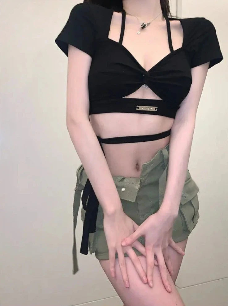 sexy hollow out bandage crop tops