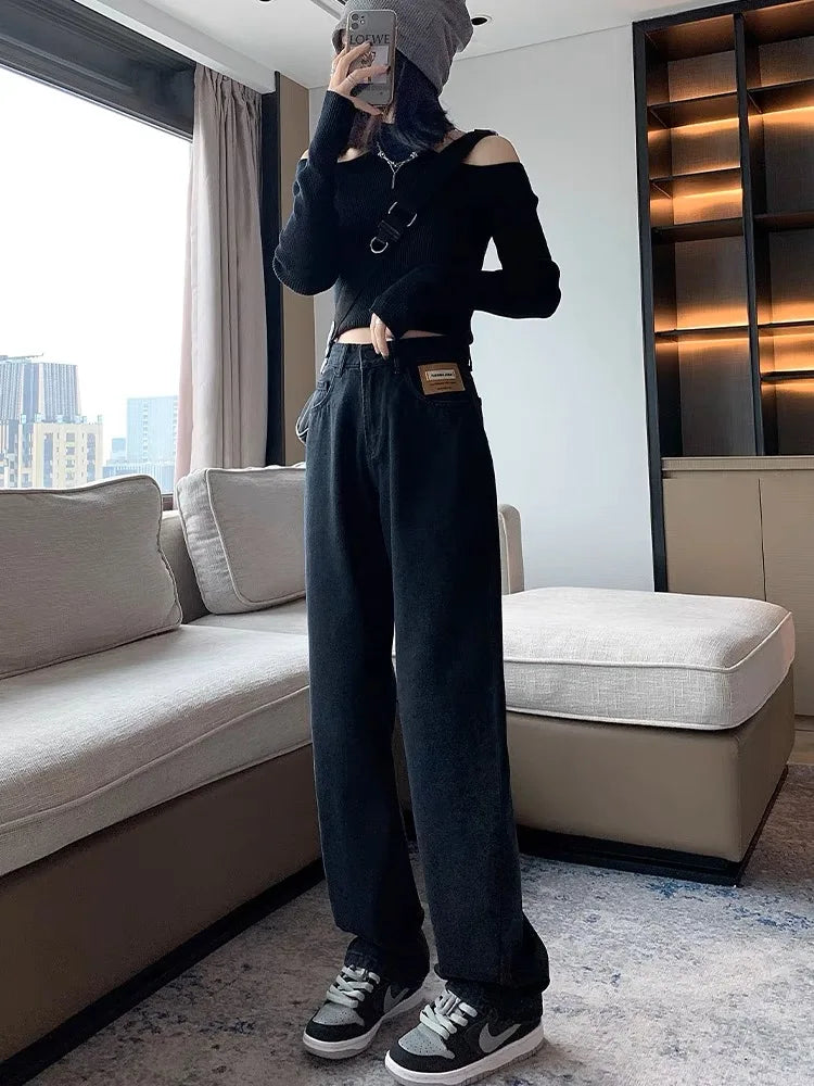 black wide straight jeans