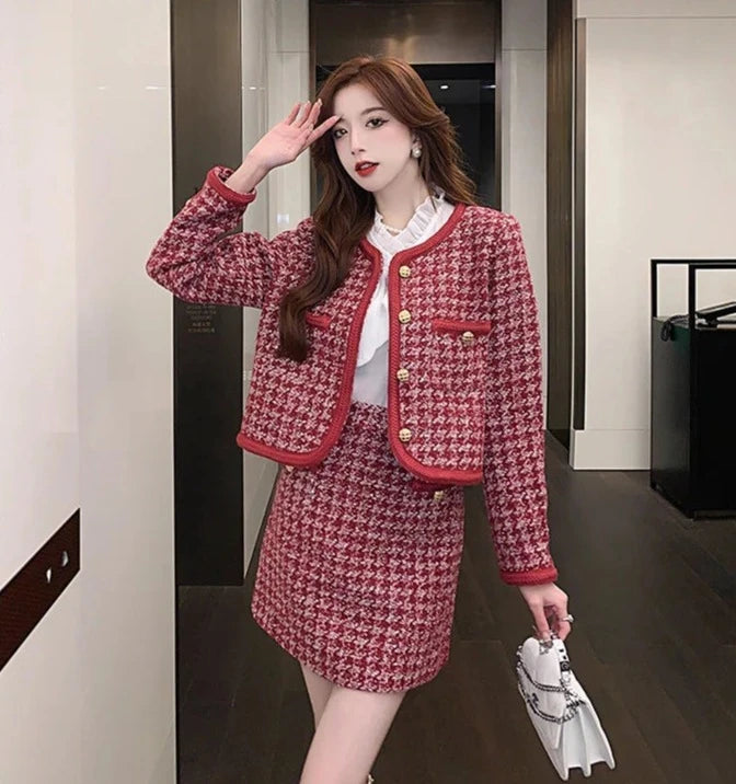 high quality tweed jacket + skirt suits sets