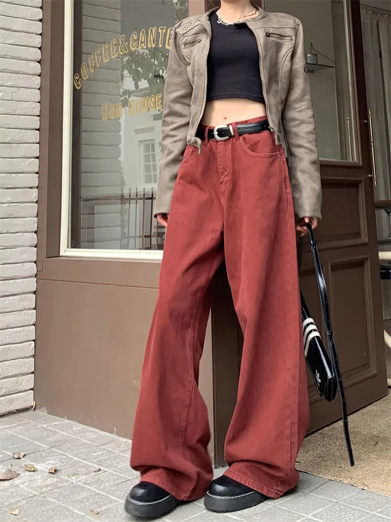 red vintage wide leg jeans