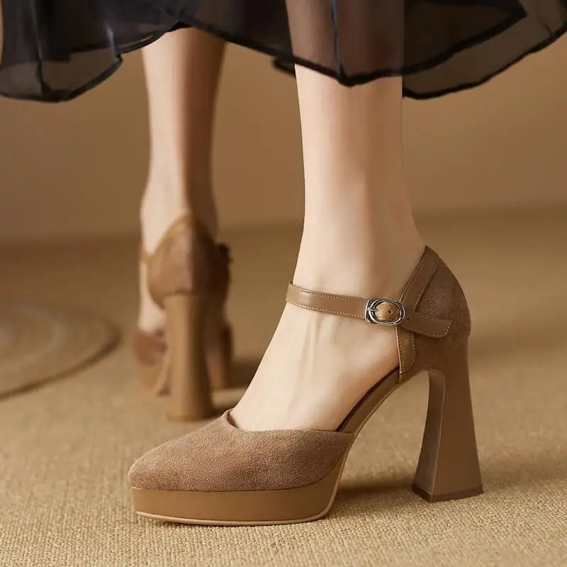 cow suede pointed toe high heels