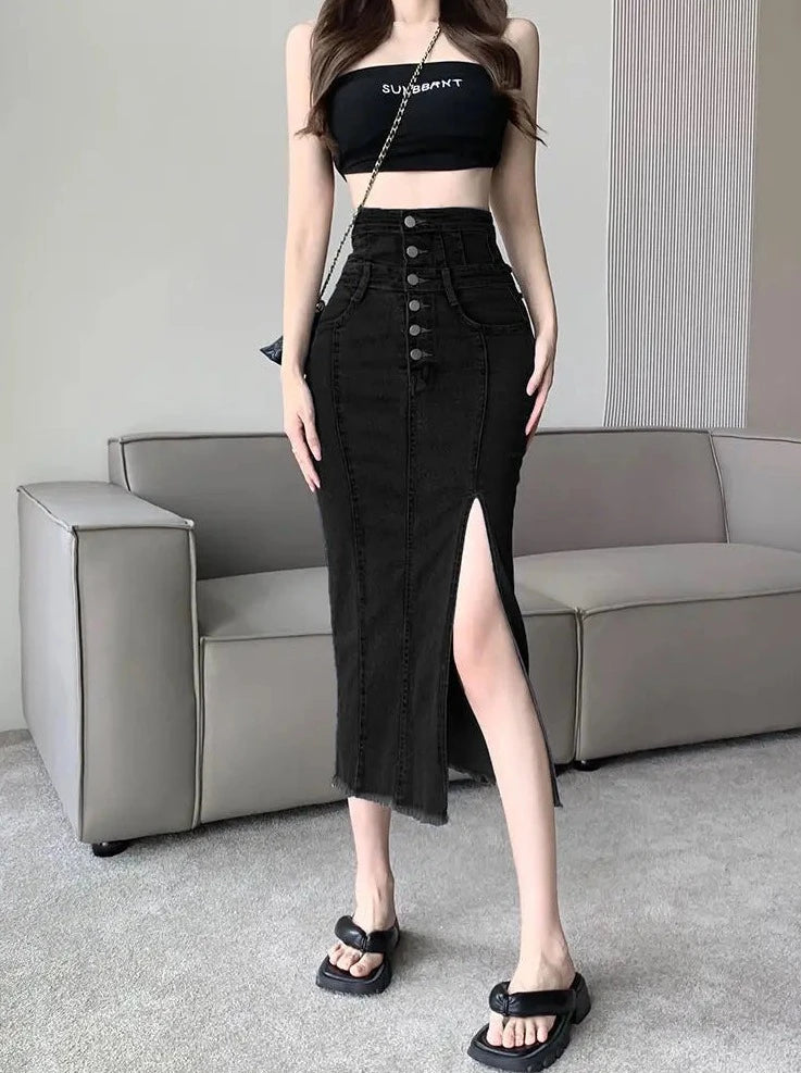 slim slit denim skirts