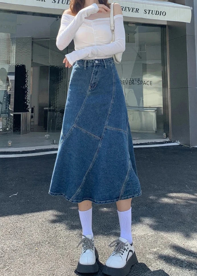 denim trumpet skirts