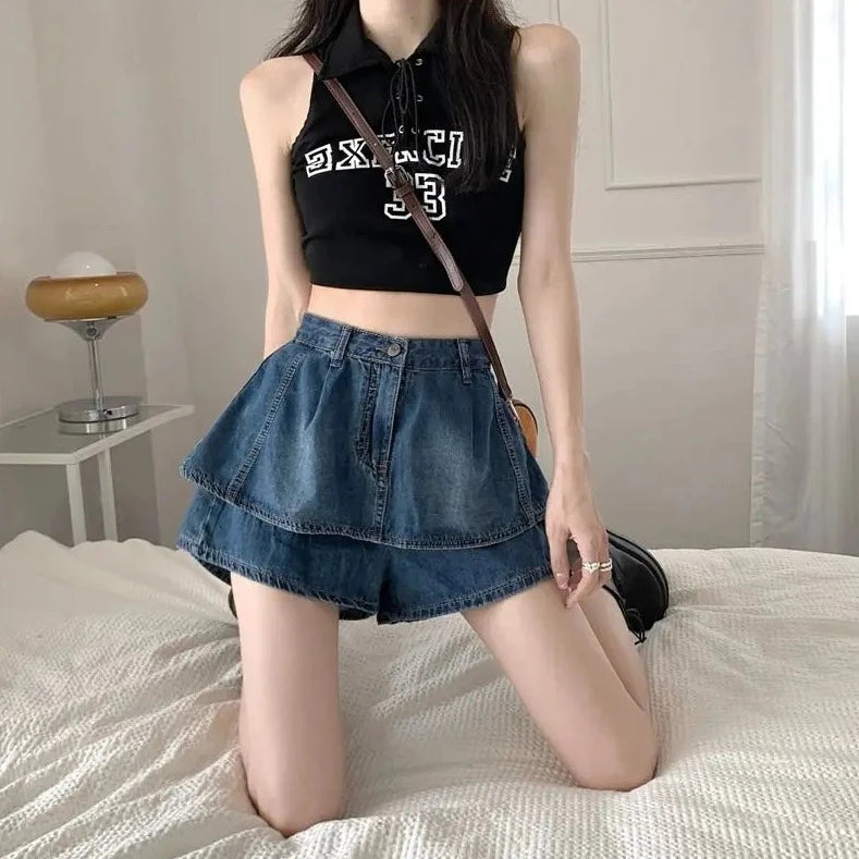 ruffles denim shorts