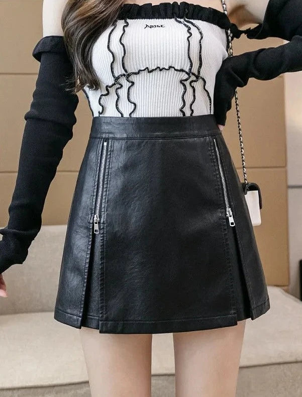 wide-leg hipster black zipper shorts