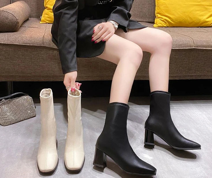 pointed toe half mid calf boots