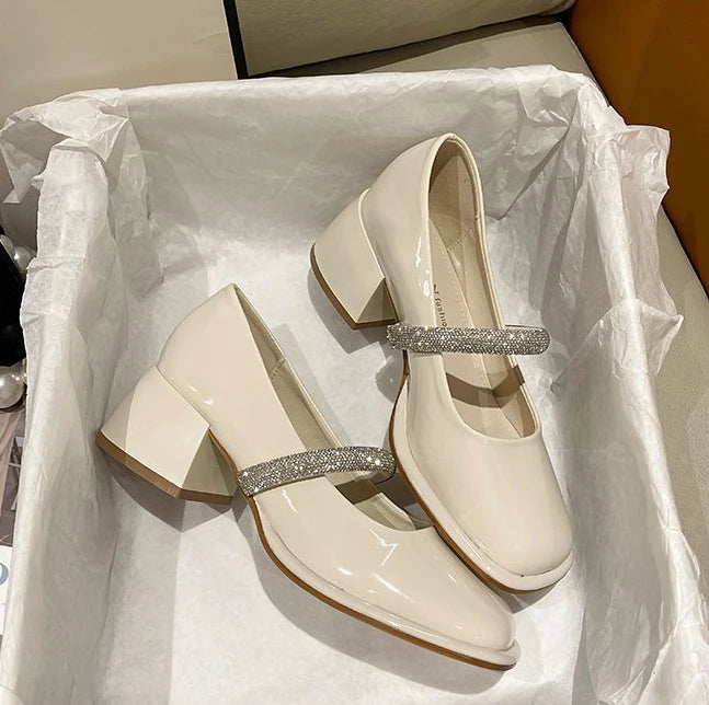 square toe leather casual medium heels