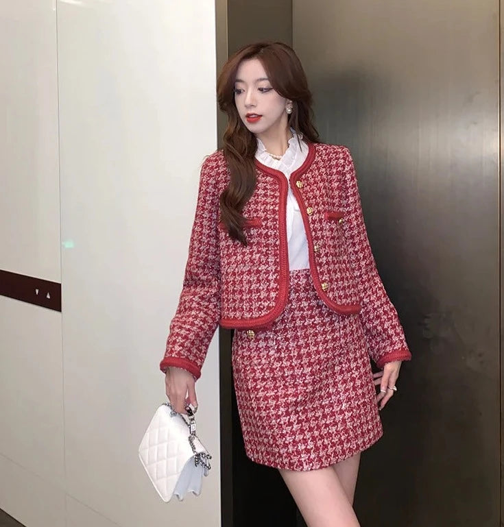 high quality tweed jacket + skirt suits sets