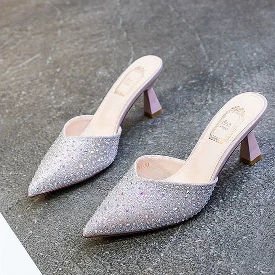 rhinestone stiletto heel slippers