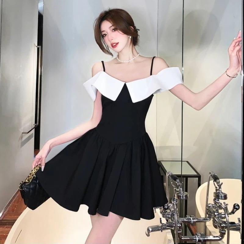 black high waist off shoulder dress