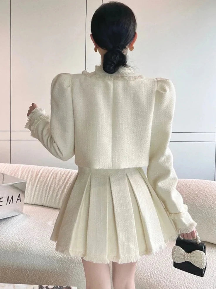 high quality french style short jacket coat + pleated skirt suits