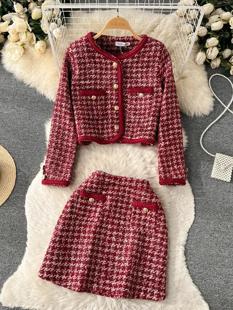 high quality tweed jacket + skirt suits sets