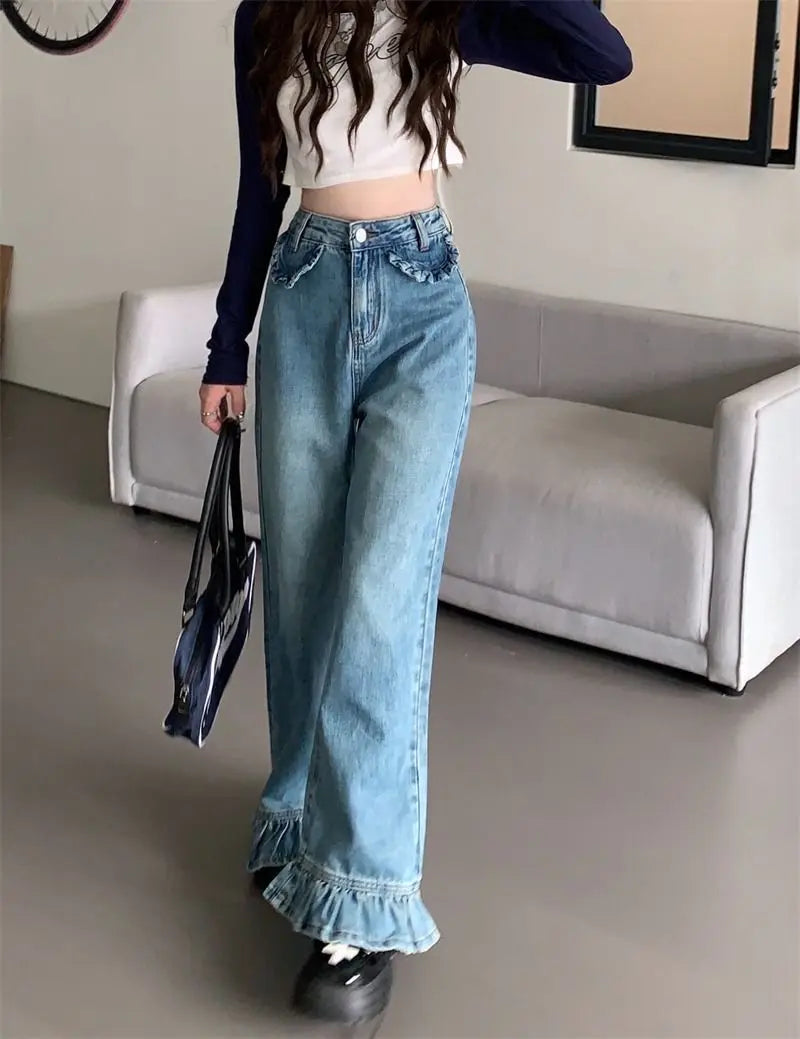 washed flare baggy jeans